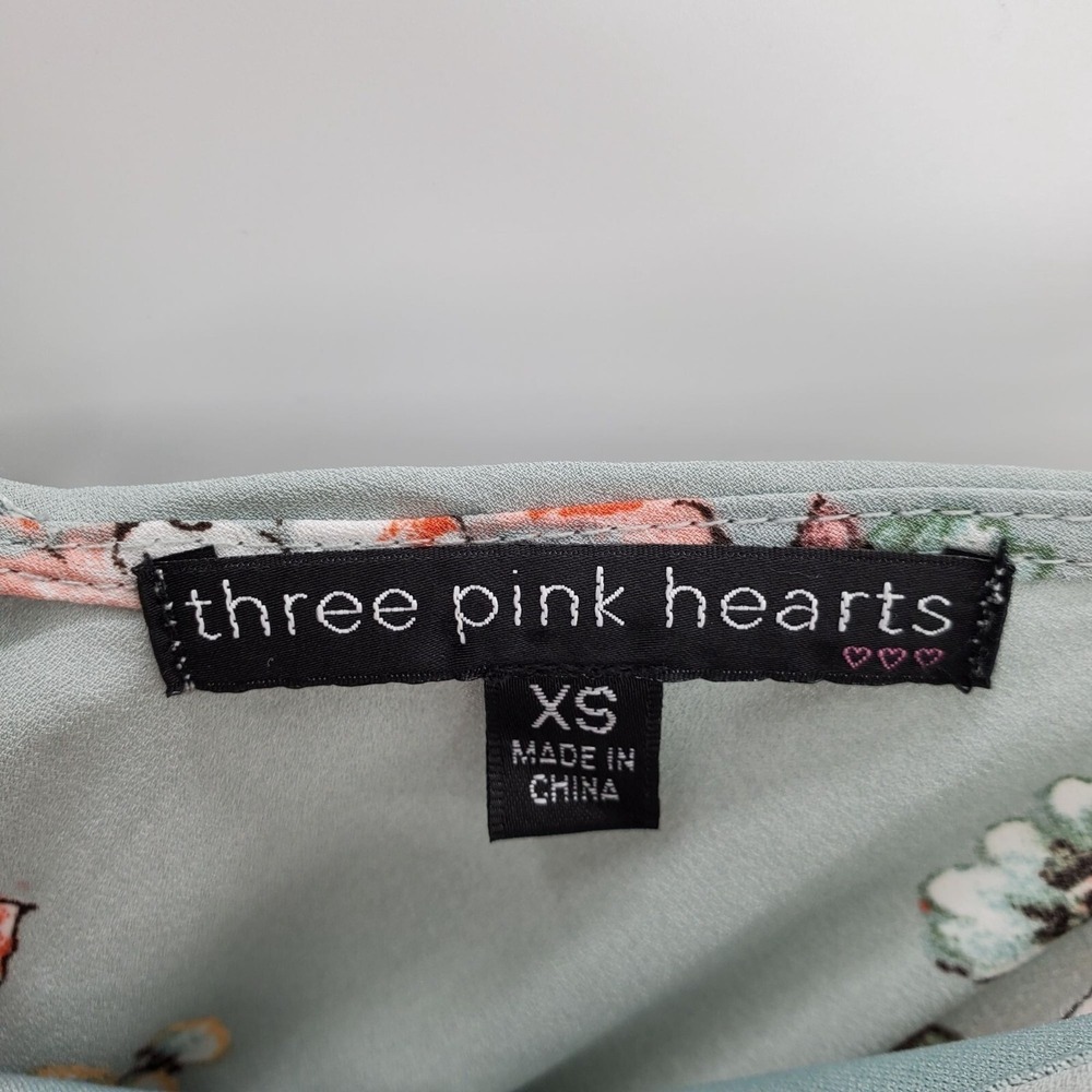 Three Pink Hearts Floral Romper Dress Hi Low Overlay Sage Green XS - Picture 10 of 16
